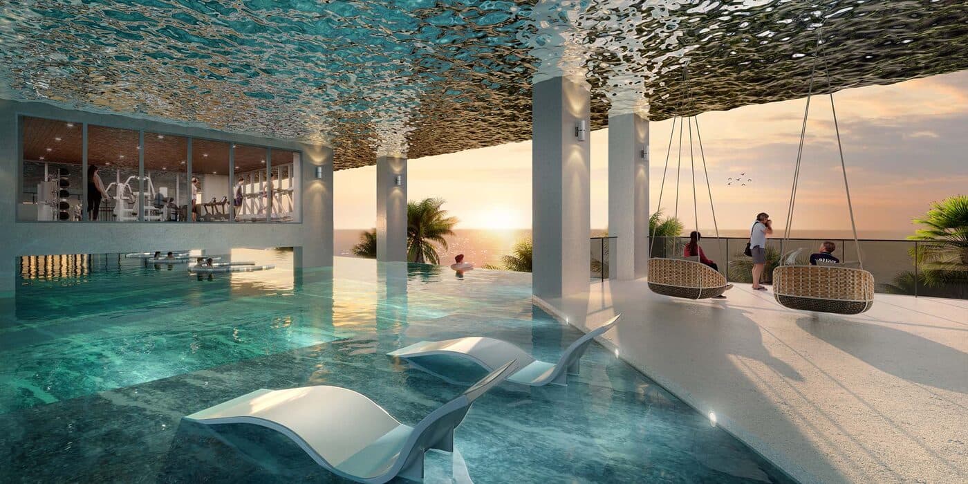 Lukisan artis kolam infiniti Residensi Cove. Projek ni menang beberapa anugerah 2025–2026, termasuk Best Value-for-Money High Rise Development (Southern) di PropertyGuru Asia Awards Malaysia.