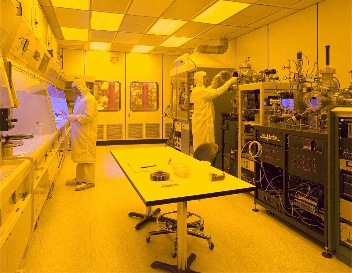 Dalam cleanroom fab — teras kerja reka bentuk & bina Sum Technology