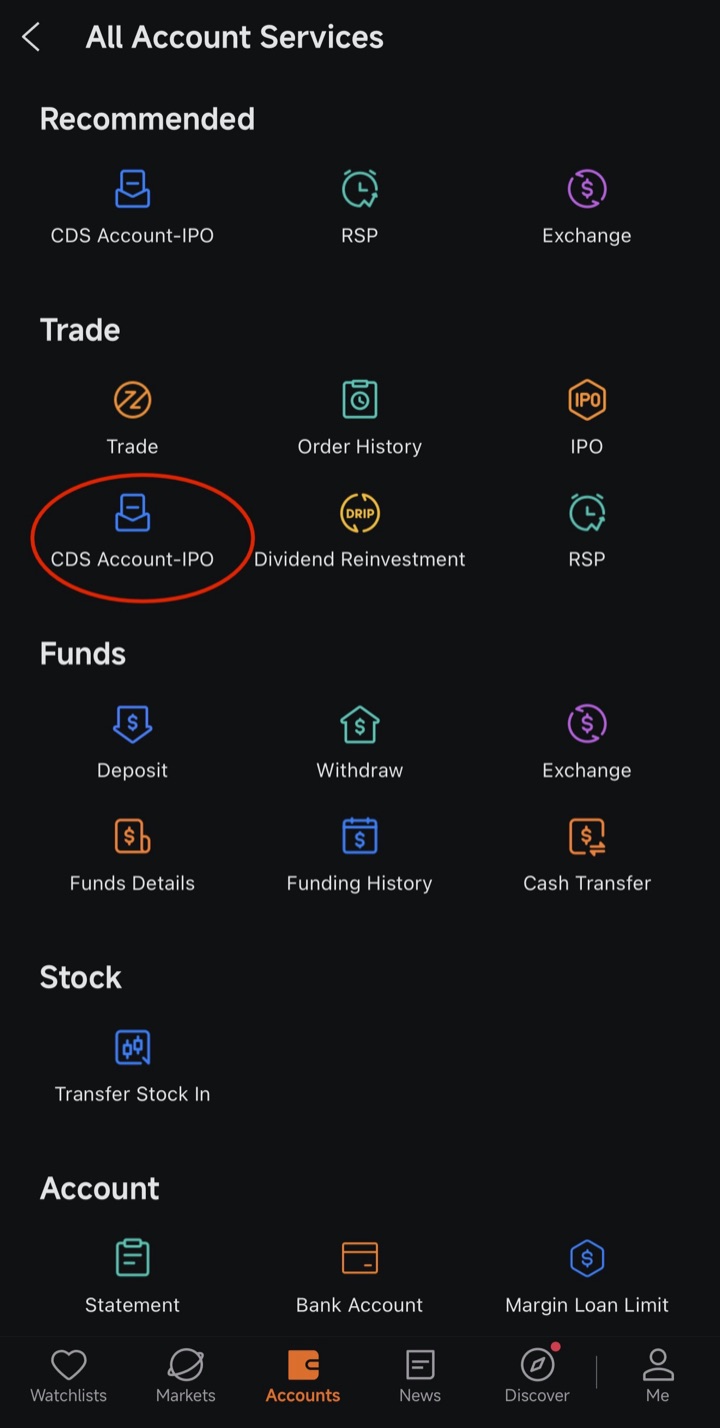 CDS Account-IPO in All Account Services