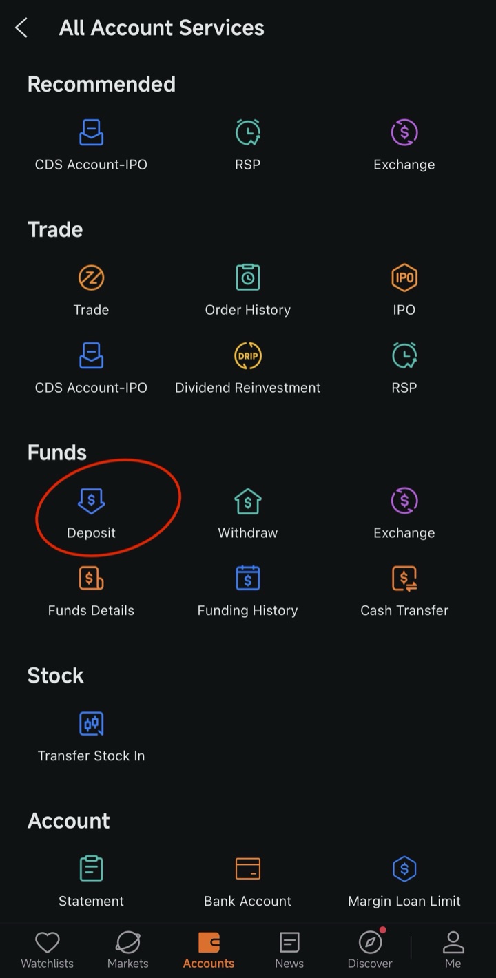 Deposit in All Account Services
