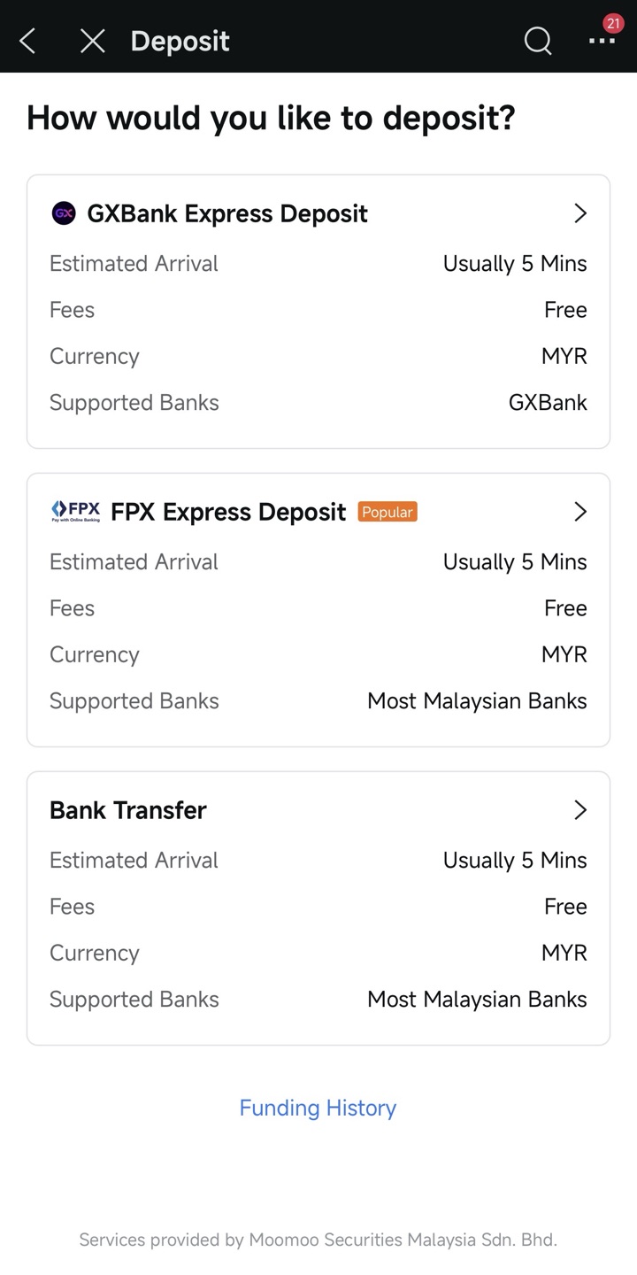Moomoo deposit methods